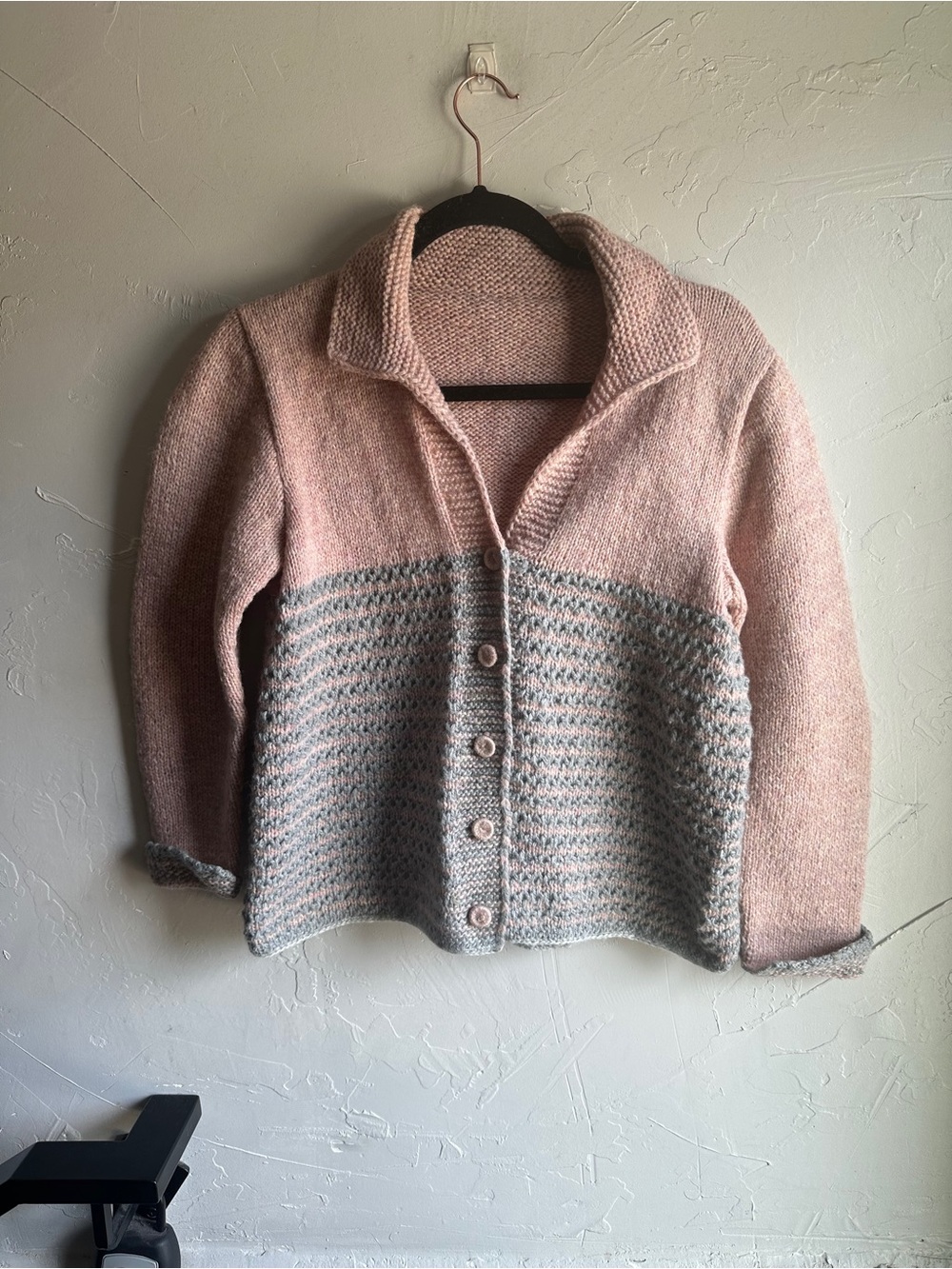 Hand Knit Chunky Collared Cardigan Sweater Cottagecore Artisan Cozy Boho‎